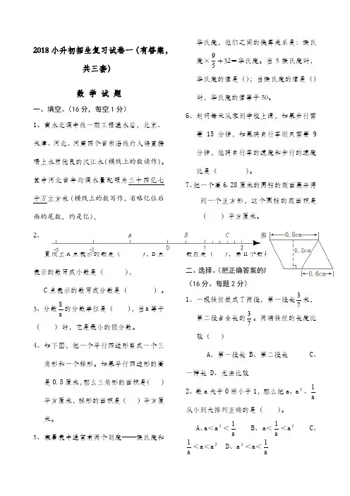 泰山博文中学小升初考试数学试卷及答案共套