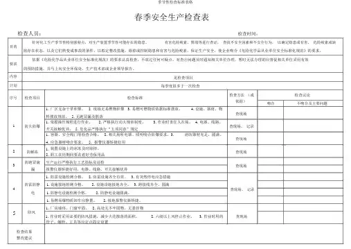 季节性检查标准表格