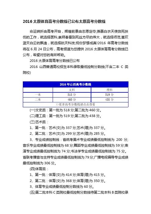 2016太原体育高考分数线已公布太原高考分数线