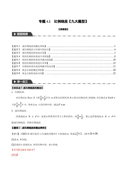 专题4.1 比例线段【九大题型】(举一反三)(浙教版)(解析版)