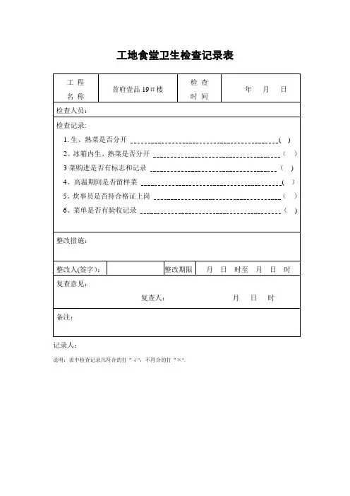 工地食堂卫生检查记录表