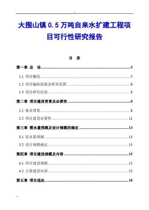 大围山镇0.5万吨自来水扩建工程项目可行性研究报告