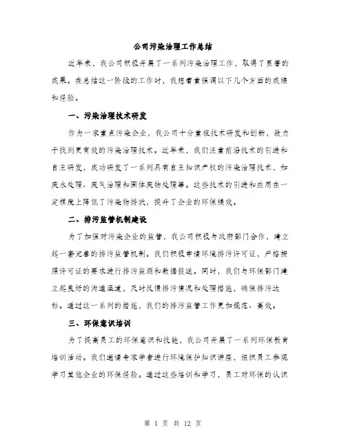 公司污染治理工作总结（4篇）