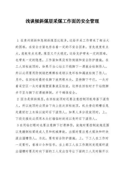 浅谈倾斜煤层采煤工作面的安全管理