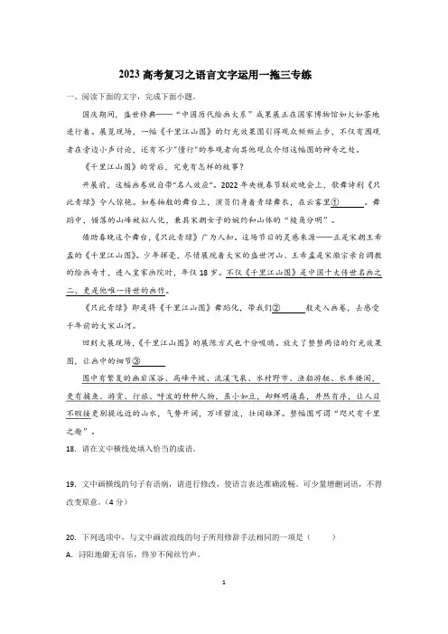 2023届高考语文复习—语言文字运用练习(句式、成语、语病)++