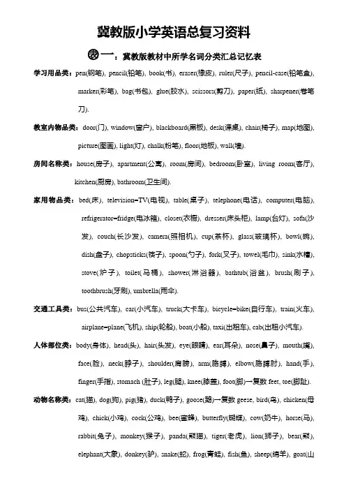 冀教版小学英语总复习资料