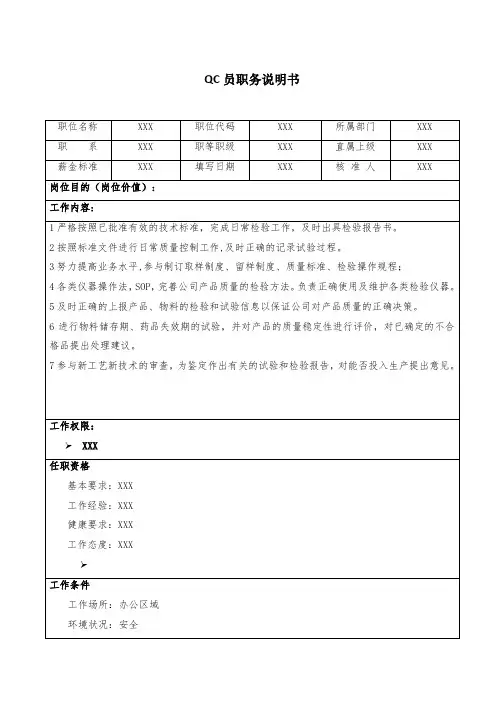 QC员职务说明书