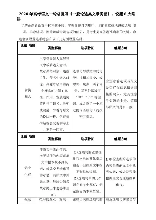 2020年高考语文一轮总复习一般论述类文章阅读设题8大陷阱