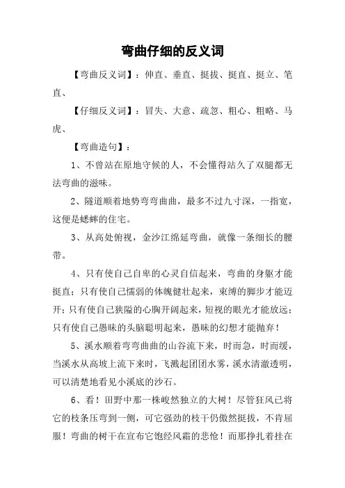 弯曲仔细的反义词