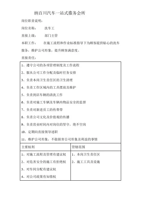 洗车工薪资及岗位职责