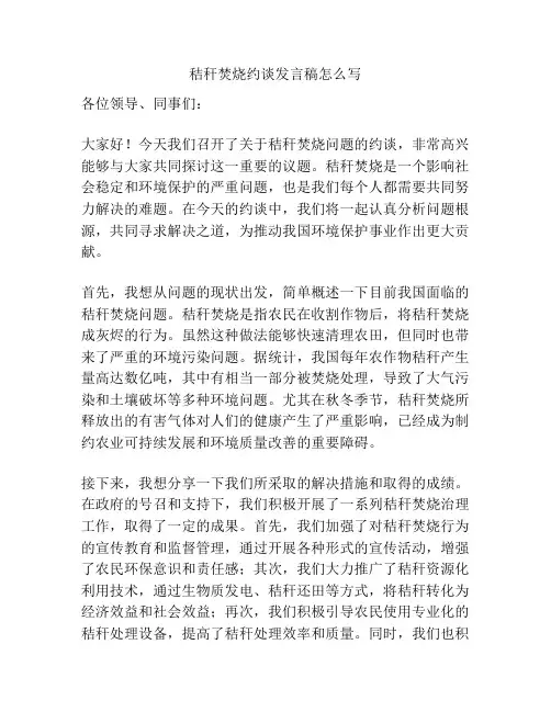 秸秆焚烧约谈发言稿怎么写