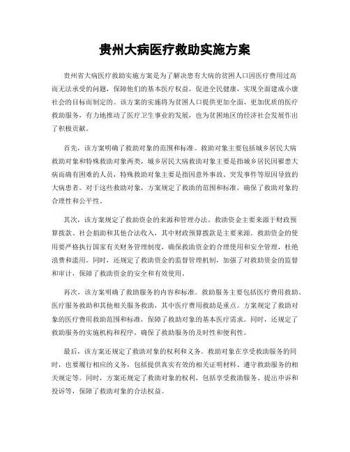贵州大病医疗救助实施方案