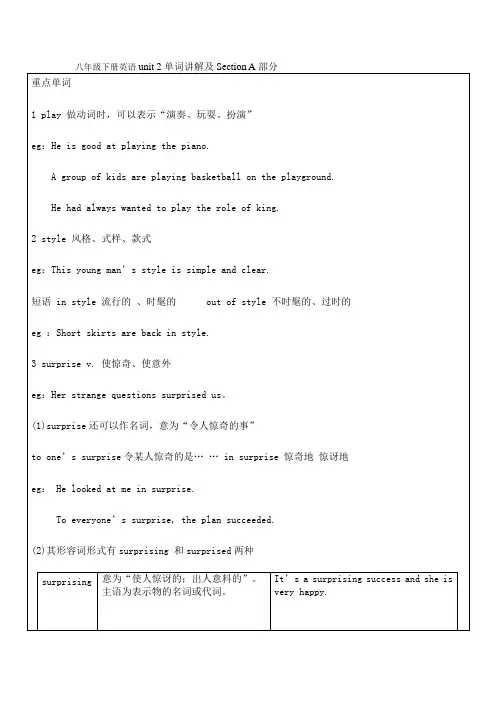 八年级下册英语unit 2单词讲解及Section A部分