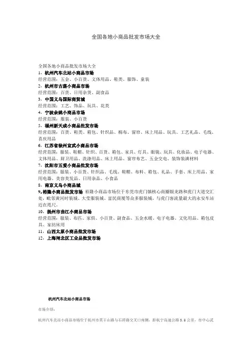 全国各地小商品批发市场大全