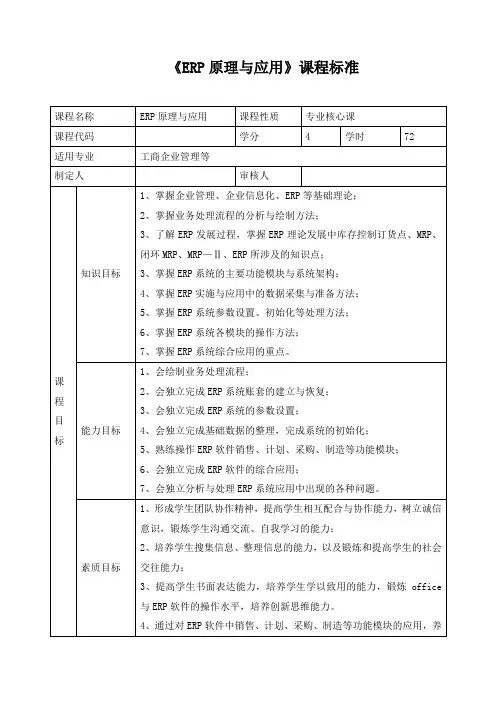 《ERP原理与应用》课程标准