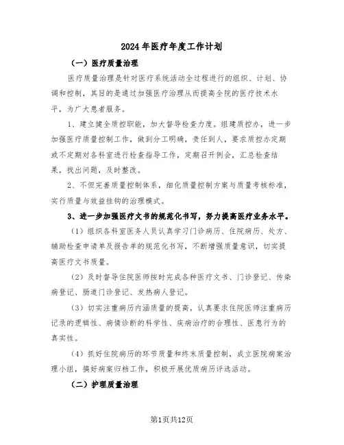 2024年医疗年度工作计划（四篇）