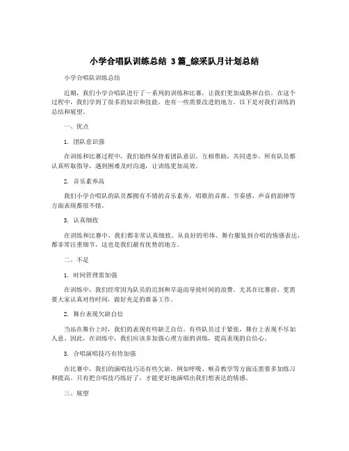 小学合唱队训练总结 3篇_综采队月计划总结