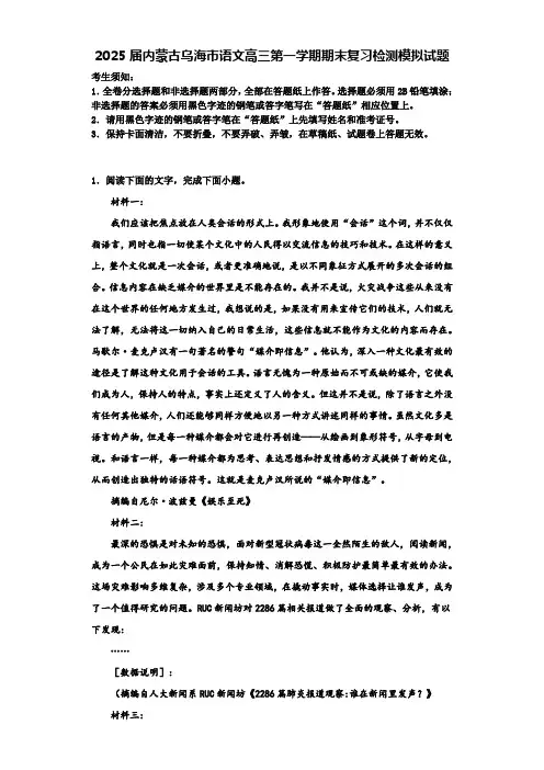 2025届内蒙古乌海市语文高三第一学期期末复习检测模拟试题含解析