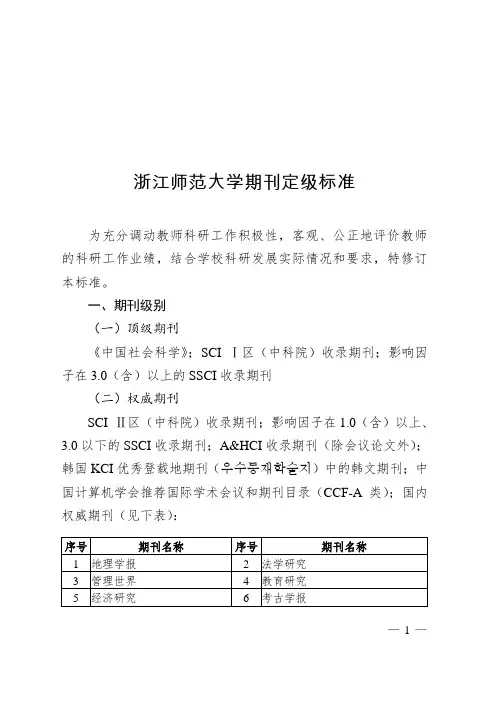 浙江师范大学2020年期刊定级标准