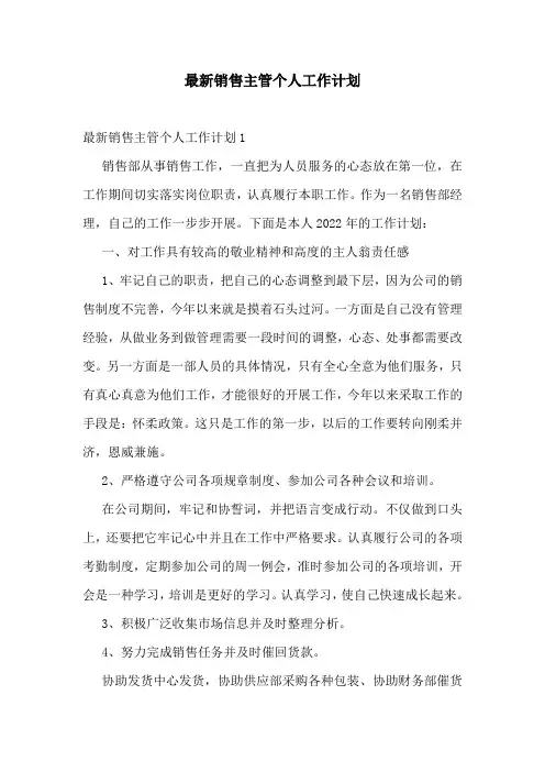 最新销售主管个人工作计划