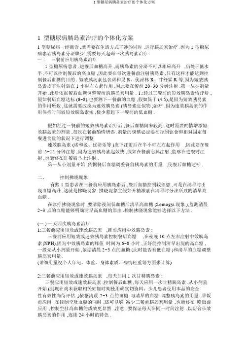 1型糖尿病胰岛素治疗的个体化方案