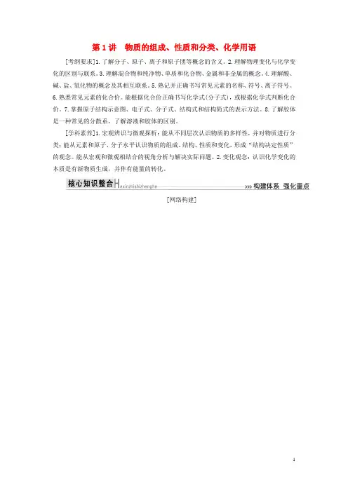 高考化学二轮复习第1讲物质的组成性质和分类化学用语学案02123215.docx