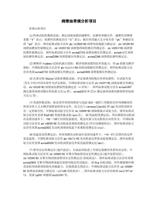 润滑油常规分析项目