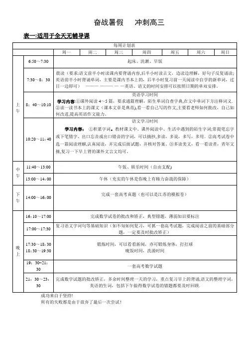 高二升高三暑期学习计划