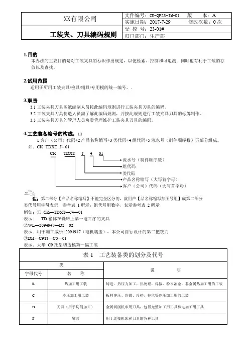 工装夹具编码规则