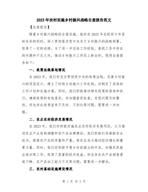 2023年农村实施乡村振兴战略自查报告范文