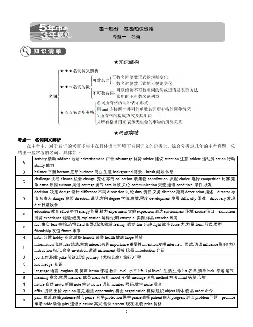 中考精简版(5年中考3年模拟)专题一名词