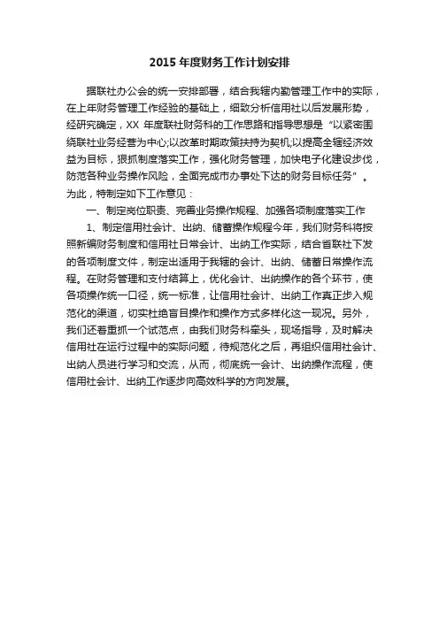 2015年度财务工作计划安排