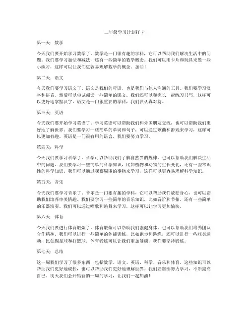二年级学习计划打卡