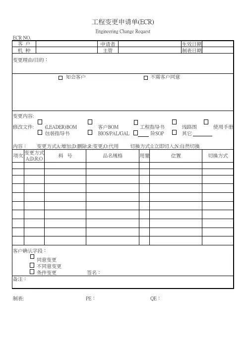 ECR工程变更申请单