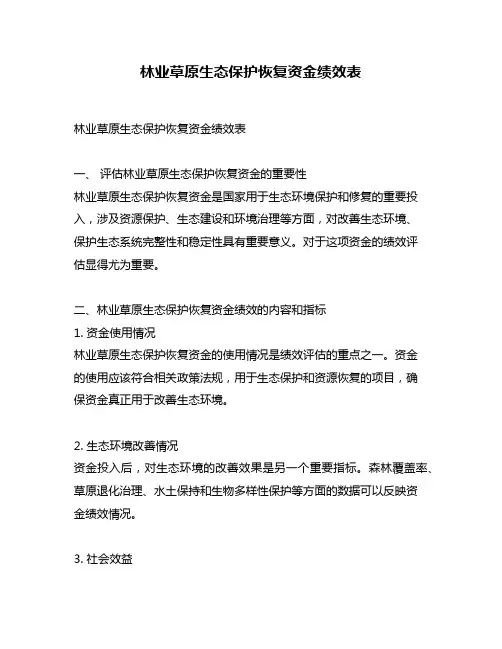林业草原生态保护恢复资金绩效表