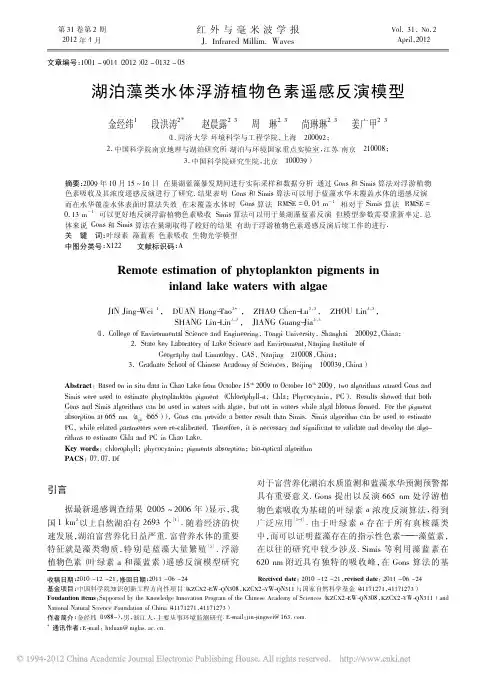 湖泊藻类水体浮游植物色素遥感反演模型