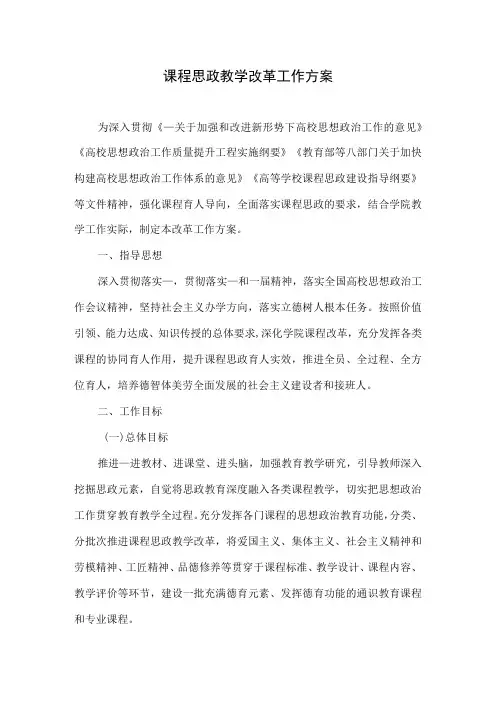 课程思政教学改革工作方案