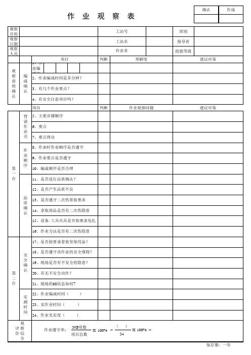 作业观察记录表单
