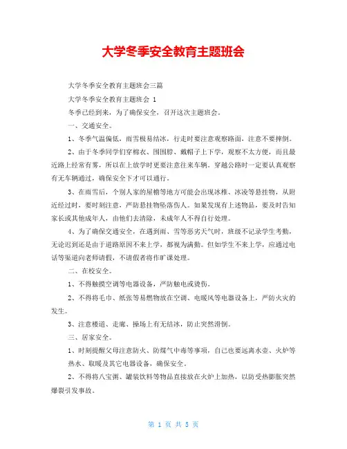 大学冬季安全教育主题班会