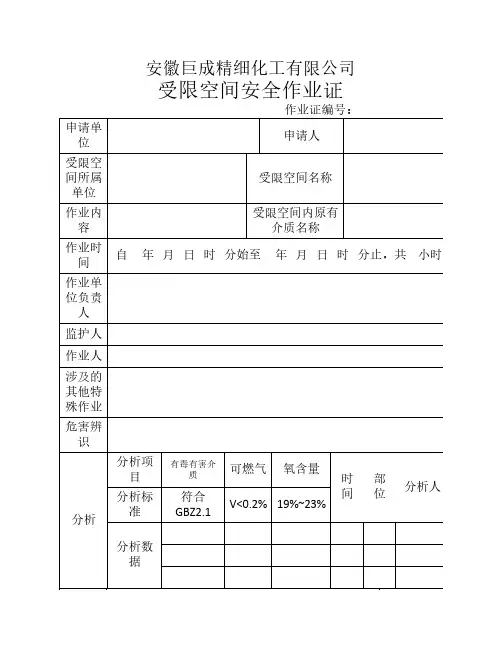 受限空间作业证
