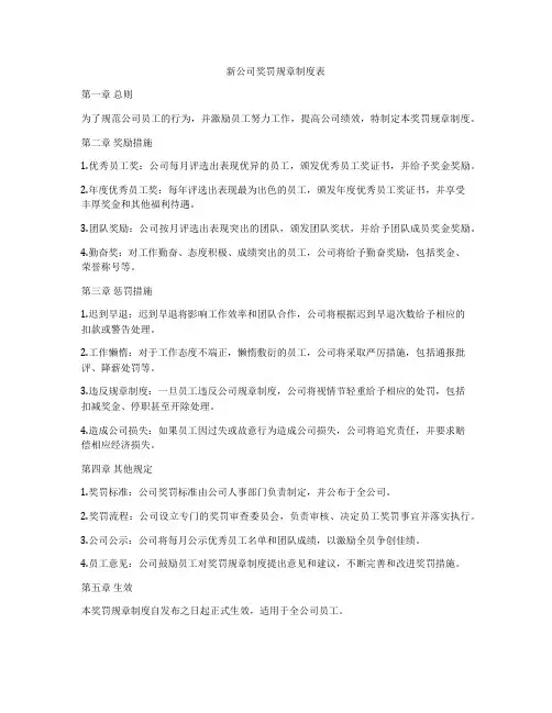新公司奖罚规章制度表