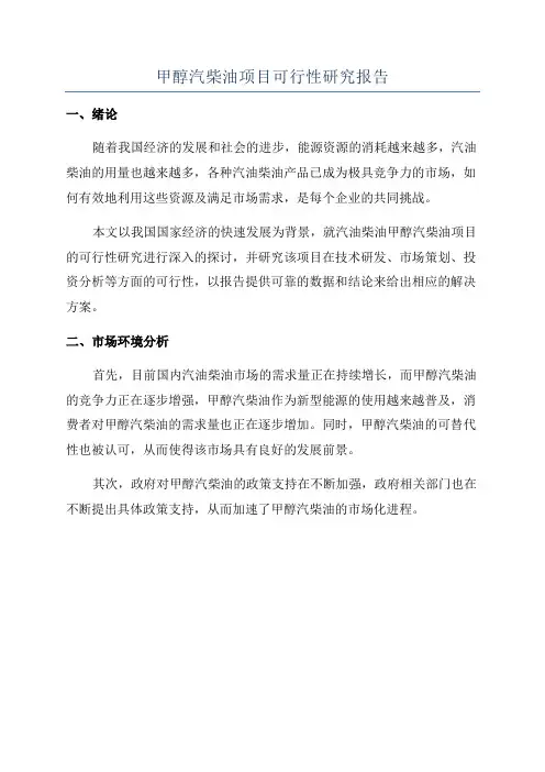 甲醇汽柴油项目可行性研究报告
