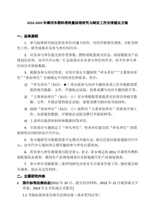 2012-2020年乘用车油耗标准_研究内容及任务确认