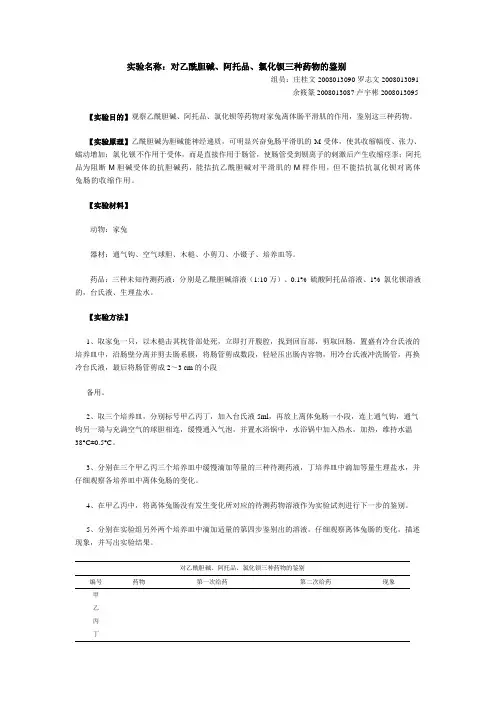 对乙酰胆碱、阿托品、氯化钡三种药物的鉴别实验设计