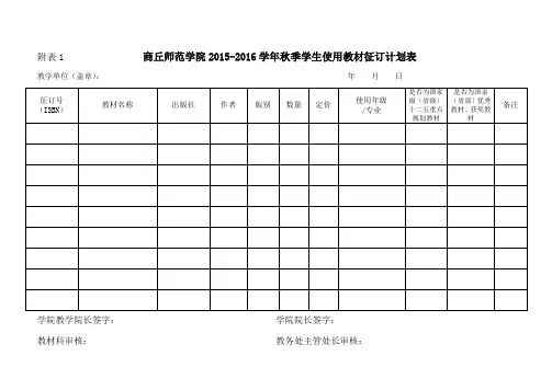 附表1商丘师范学院2015-2016学年秋季学生使用教材征订计
