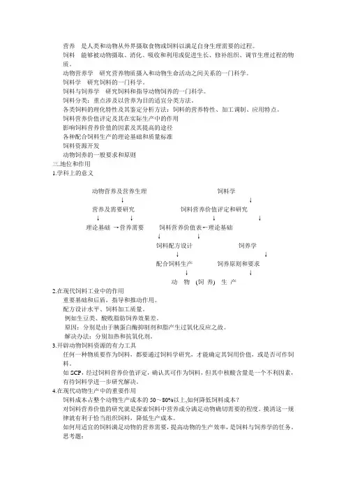 饲料与饲养学知识点总结