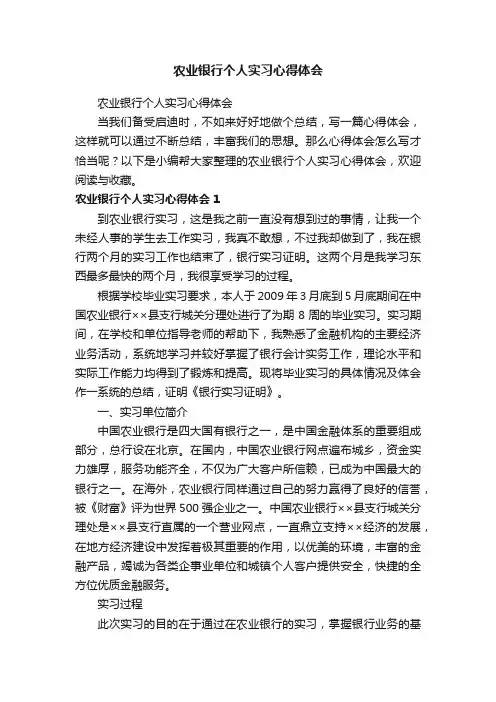 农业银行个人实习心得体会