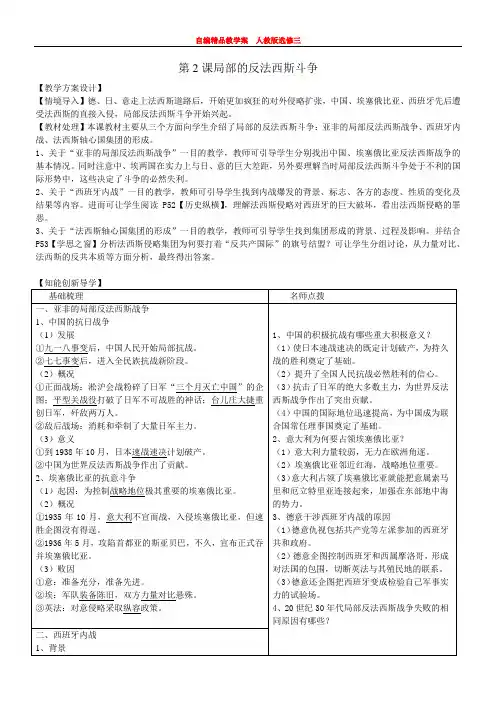 《高中历史人教版选修三精编学案 》 三单元第2课  局部的反法西斯战争