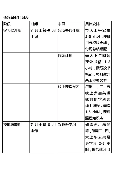 绘制暑假计划表