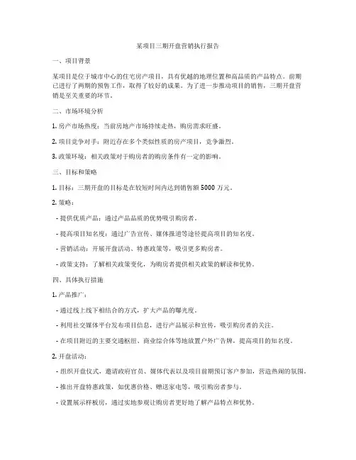 某项目三期开盘营销执行报告